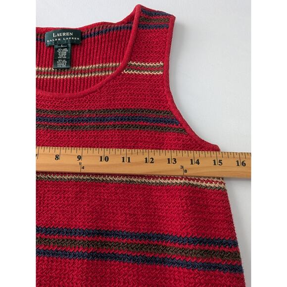 Vintage Lauren Ralph Lauren Womens Y2K Red Stripe Knit Tank Top Linen Blend Sz L - Picture 5 of 6